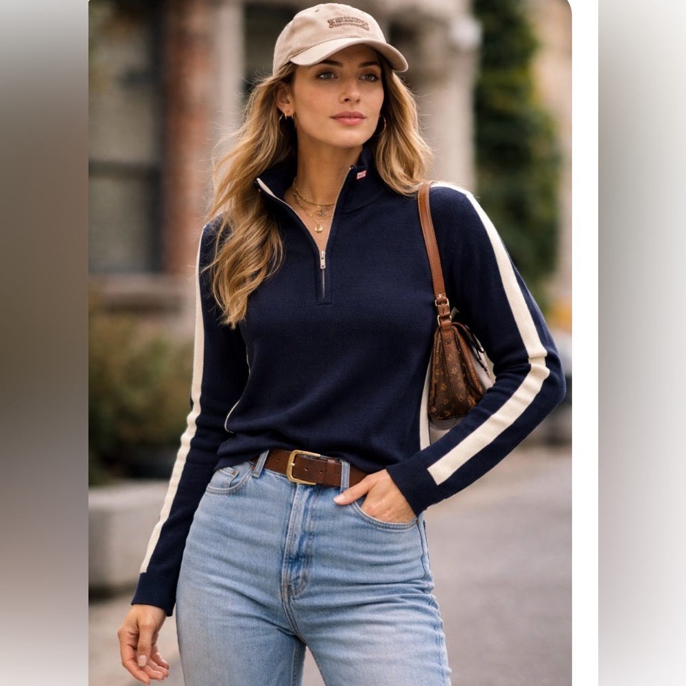 Polo Ralph Lauren RL67 Vintage flag y2k navy cream quarter zip unisex M